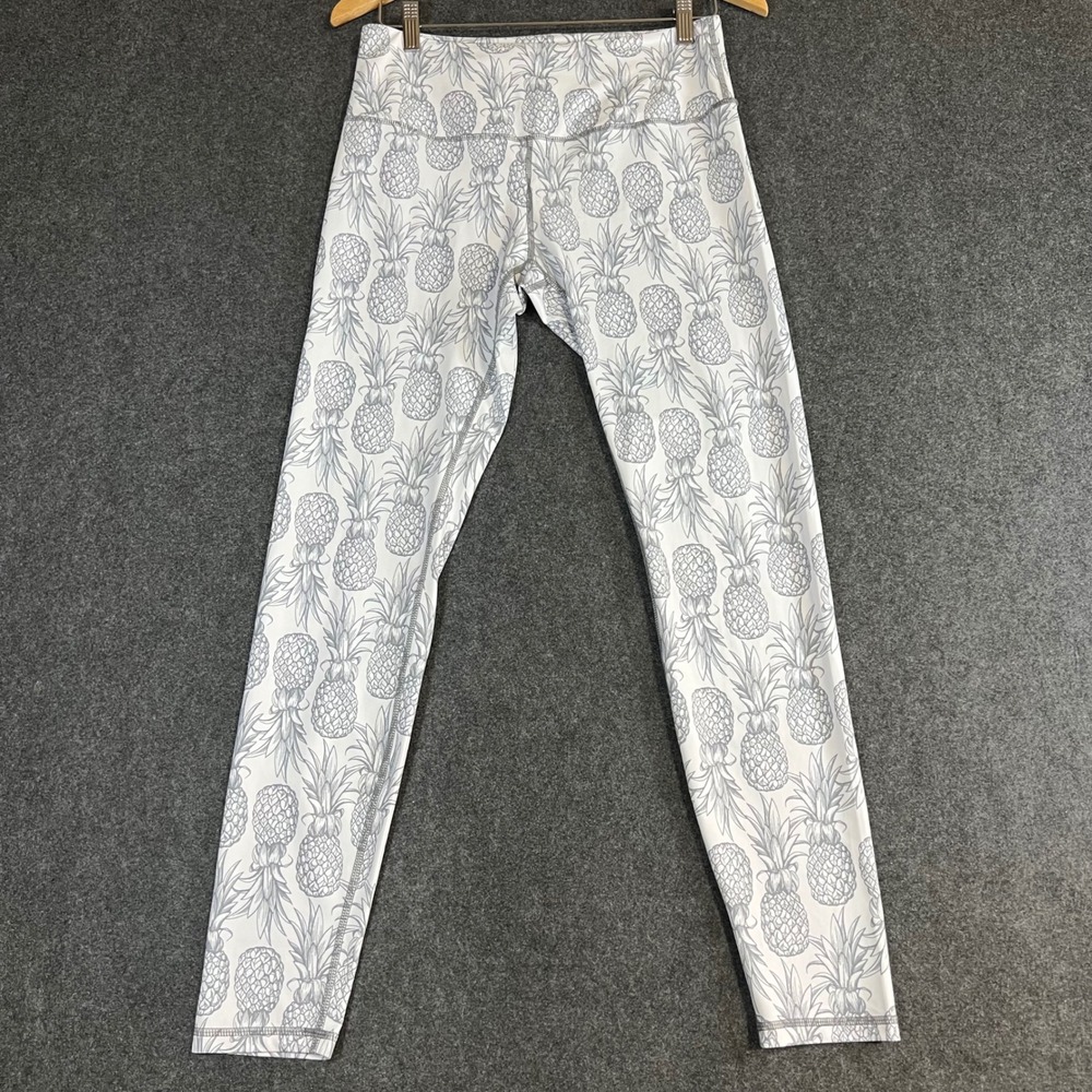 Love Fitness Womens Pineapple Print High Waisted Yoga Leggings White Grey L